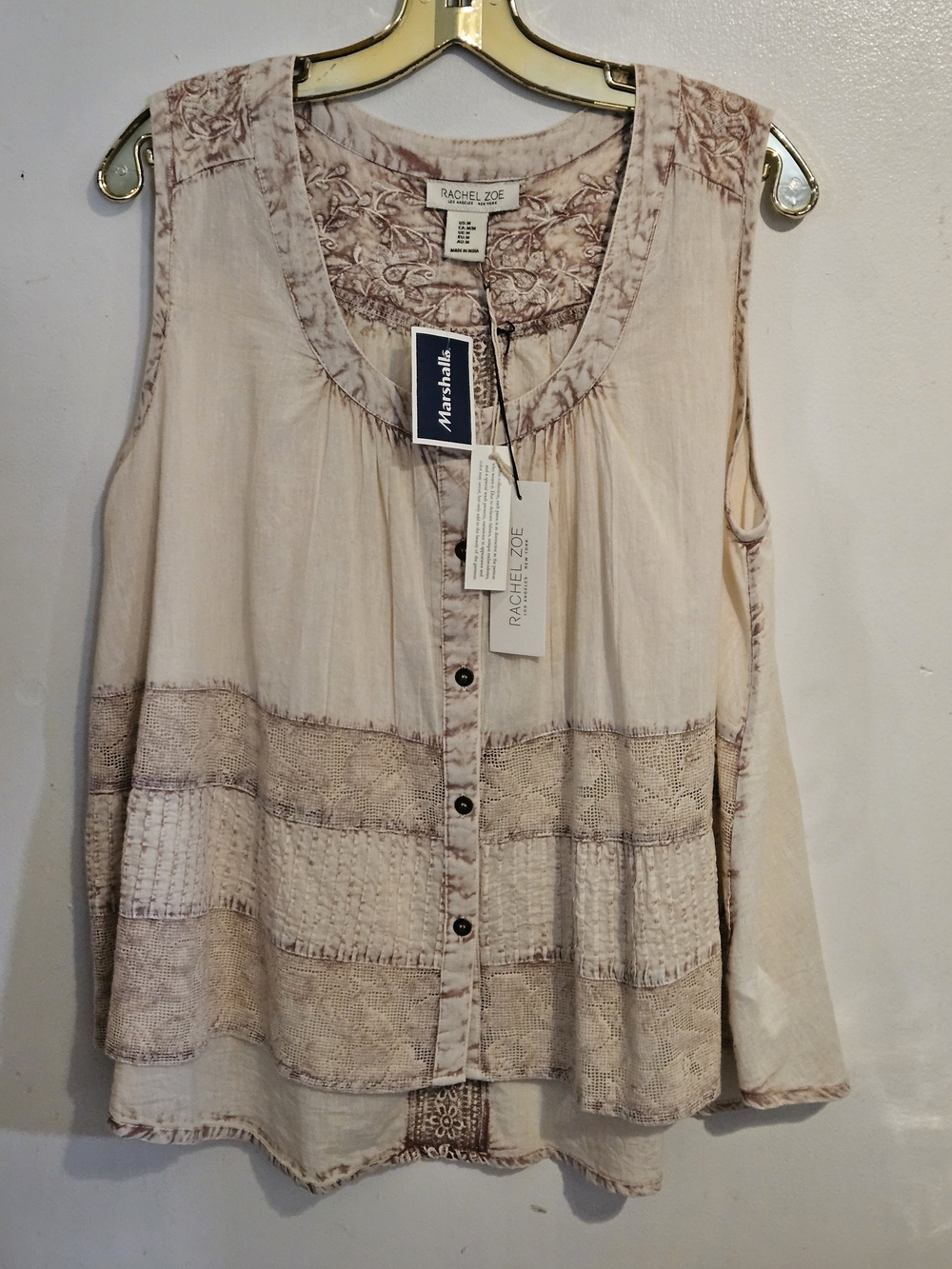 Rachel Zoe Cream and Blush Patchwork Button-Front Camisole - Picture 4 of 9